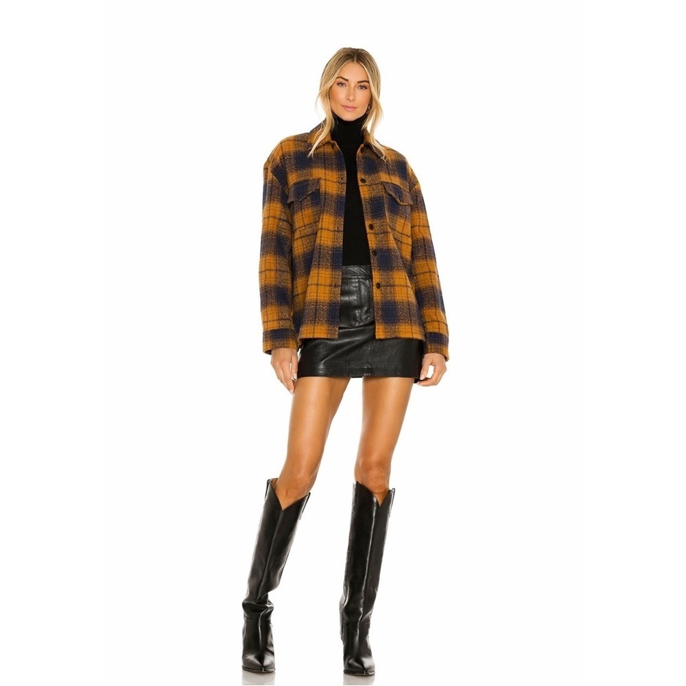 AMANDA UPRICHARD Hollis Shirt Jacket in Navy Gold Plaid M - Picture 11 of 11